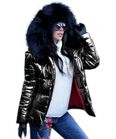 Women Winter Warm Down Jacket Thick Slim Flash Coat Down Outdoor Hood Parka Short Slim Jacket Black Black Fur $40.80 Jackets