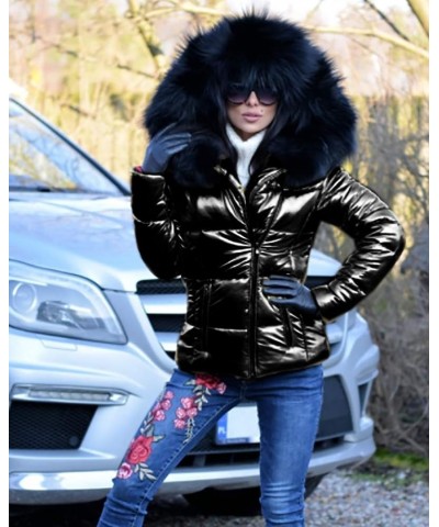 Women Winter Warm Down Jacket Thick Slim Flash Coat Down Outdoor Hood Parka Short Slim Jacket Black Black Fur $40.80 Jackets