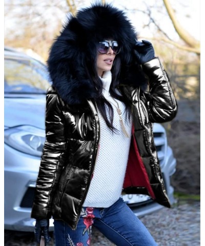 Women Winter Warm Down Jacket Thick Slim Flash Coat Down Outdoor Hood Parka Short Slim Jacket Black Black Fur $40.80 Jackets