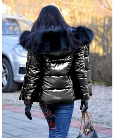 Women Winter Warm Down Jacket Thick Slim Flash Coat Down Outdoor Hood Parka Short Slim Jacket Black Black Fur $40.80 Jackets