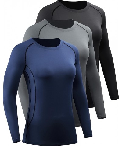 Women's 3 Pack Running Compression Long Sleeve T Shirt 3 Pack: 121, Black,grey,navy Blue $18.04 Activewear