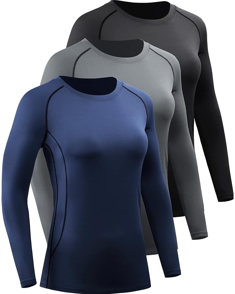 Women's 3 Pack Running Compression Long Sleeve T Shirt 3 Pack: 121, Black,grey,navy Blue $18.04 Activewear