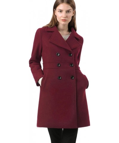 Women's Double Breasted Notched Lapel Long Winter Coats Burgundy $29.93 Coats