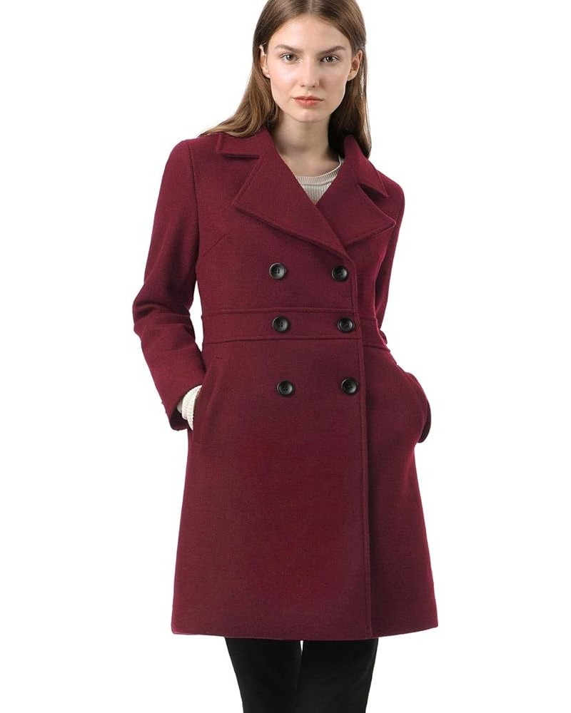 Women's Double Breasted Notched Lapel Long Winter Coats Burgundy $29.93 Coats