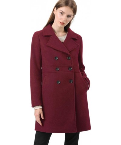 Women's Double Breasted Notched Lapel Long Winter Coats Burgundy $29.93 Coats