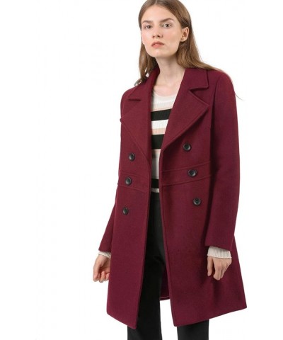 Women's Double Breasted Notched Lapel Long Winter Coats Burgundy $29.93 Coats