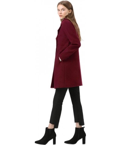 Women's Double Breasted Notched Lapel Long Winter Coats Burgundy $29.93 Coats