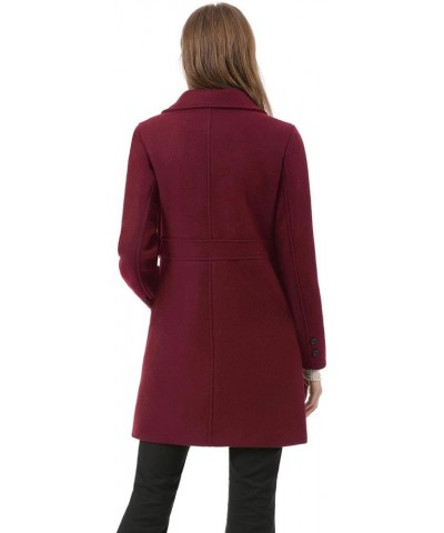 Women's Double Breasted Notched Lapel Long Winter Coats Burgundy $29.93 Coats