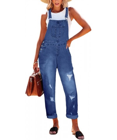 Women's Classic Stretch Adjustable Denim Bib Overalls Ripped Distressed Jeans Pants Jumpsuits 01blue $22.79 Overalls