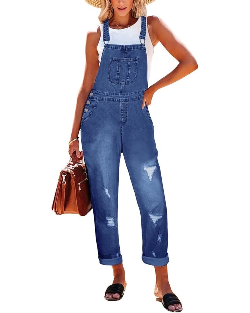 Women's Classic Stretch Adjustable Denim Bib Overalls Ripped Distressed Jeans Pants Jumpsuits 01blue $22.79 Overalls