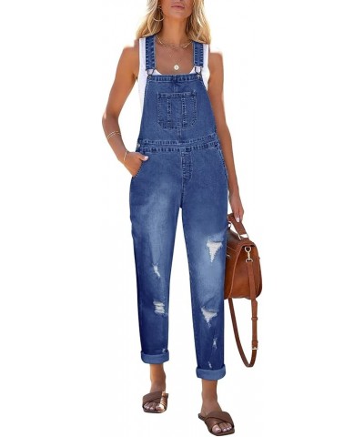 Women's Classic Stretch Adjustable Denim Bib Overalls Ripped Distressed Jeans Pants Jumpsuits 01blue $22.79 Overalls