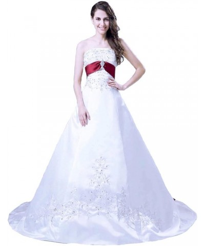 Women's Strapless A-line Satin Embroidery Beaded Wedding Bridal Dress White&black $59.77 Dresses