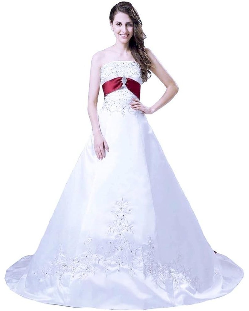 Women's Strapless A-line Satin Embroidery Beaded Wedding Bridal Dress White&black $59.77 Dresses