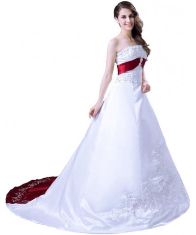 Women's Strapless A-line Satin Embroidery Beaded Wedding Bridal Dress White&black $59.77 Dresses