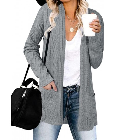 Women's Casual Long Sleeve Open Front Cable Knit Cardigans Lightweight Solid Color with Pockets Grey $24.35 Sweaters