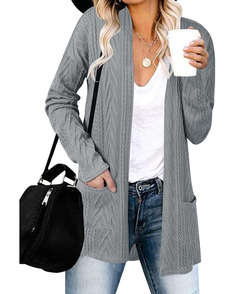 Women's Casual Long Sleeve Open Front Cable Knit Cardigans Lightweight Solid Color with Pockets Grey $24.35 Sweaters