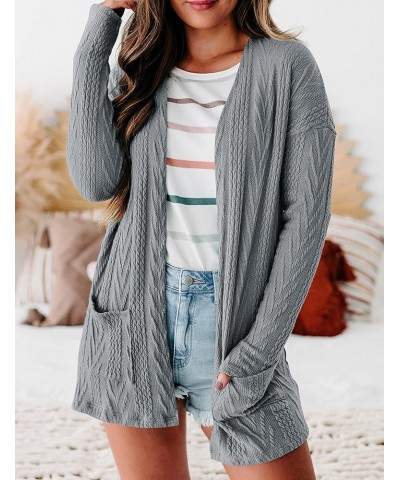 Women's Casual Long Sleeve Open Front Cable Knit Cardigans Lightweight Solid Color with Pockets Grey $24.35 Sweaters