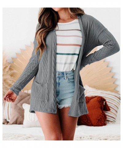 Women's Casual Long Sleeve Open Front Cable Knit Cardigans Lightweight Solid Color with Pockets Grey $24.35 Sweaters