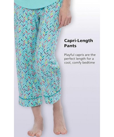 Womens PJs Sets - Ladies Pajamas Capris 100% Cotton Short Sleeve Teal $25.47 Sleep & Lounge