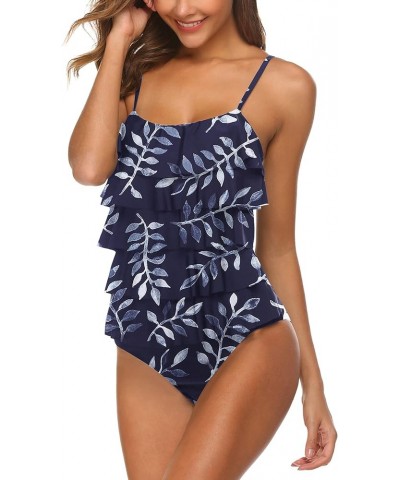 Ruffle Swimsuit Women One Piece Bathing Suits Tummy Control Flounce Swimwear Vintage Swimsuits Monokinis Navy Blue White $14....