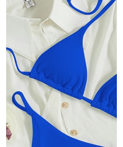 Women's Halter Tie Side Triangle Bikini Set high Cut 2 Piece Bikini Swimsuit Bathing Suit Royal Blue Solid $17.66 Swimsuits