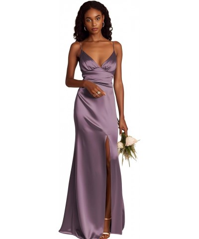 Spaghetti Straps Bridesmaid Dresses Long for Women A-Line Satin Formal Gown with Slit Wisteria $31.34 Dresses