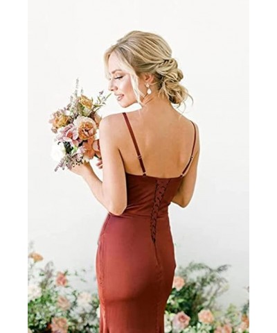 Spaghetti Straps Bridesmaid Dresses Long for Women A-Line Satin Formal Gown with Slit Wisteria $31.34 Dresses