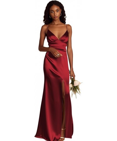 Spaghetti Straps Bridesmaid Dresses Long for Women A-Line Satin Formal Gown with Slit Wisteria $31.34 Dresses