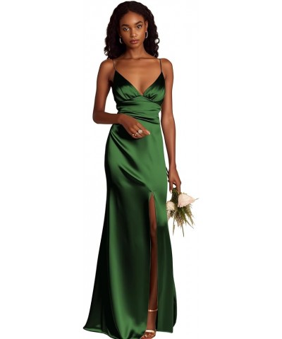 Spaghetti Straps Bridesmaid Dresses Long for Women A-Line Satin Formal Gown with Slit Wisteria $31.34 Dresses