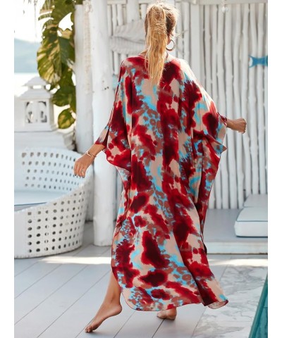 Kaftan Dresses for Women Stylish Caftans Plus Size Beach Cover up Soft Loungewear Red Halo Dyeing $14.96 Swimsuits