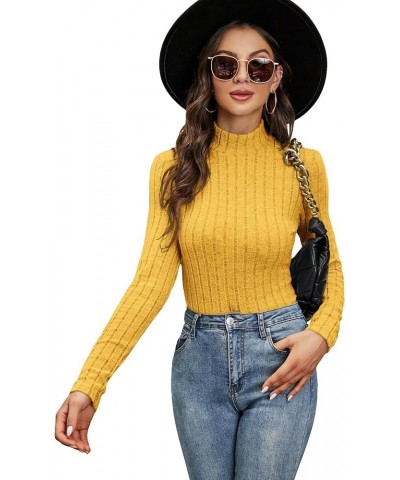 Women's Ribbed Knit Mock Neck T Shirt Long Sleeve Pullover Tee Tops Ginger $10.19 T-Shirts