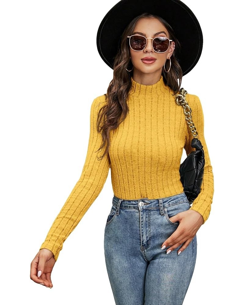 Women's Ribbed Knit Mock Neck T Shirt Long Sleeve Pullover Tee Tops Ginger $10.19 T-Shirts