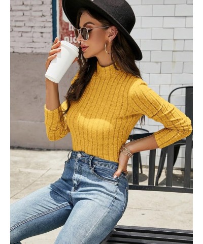 Women's Ribbed Knit Mock Neck T Shirt Long Sleeve Pullover Tee Tops Ginger $10.19 T-Shirts