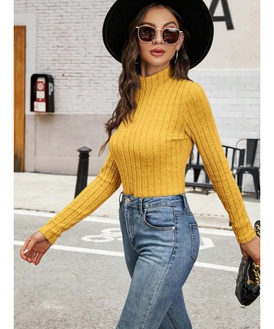 Women's Ribbed Knit Mock Neck T Shirt Long Sleeve Pullover Tee Tops Ginger $10.19 T-Shirts