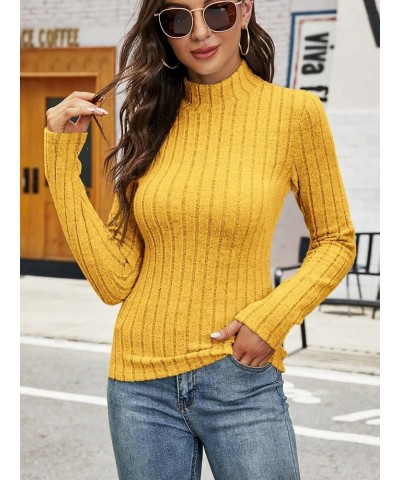 Women's Ribbed Knit Mock Neck T Shirt Long Sleeve Pullover Tee Tops Ginger $10.19 T-Shirts