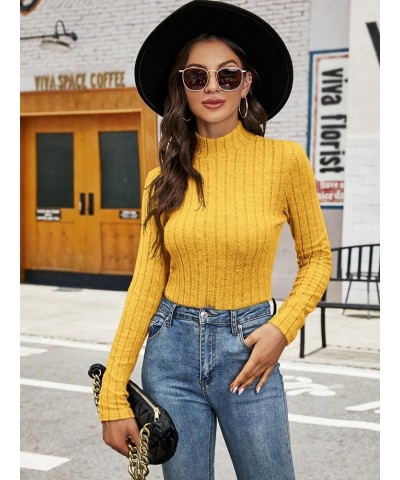 Women's Ribbed Knit Mock Neck T Shirt Long Sleeve Pullover Tee Tops Ginger $10.19 T-Shirts