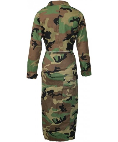 Camouflage 2 Piece Outfits for Women Sexy Cropped Jacket Camo High Slit Maxi Skirt Set S390830-green $22.05 Suits