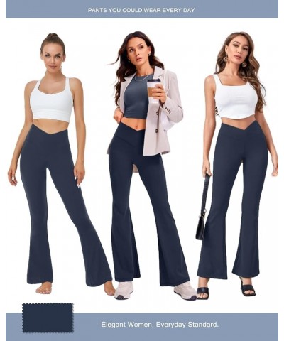 Crossover Flare Leggings for Women,High Waisted Bootcut Yoga Pants Workout Bell Bottom Leggings Large 03 Navy $12.95 Leggings