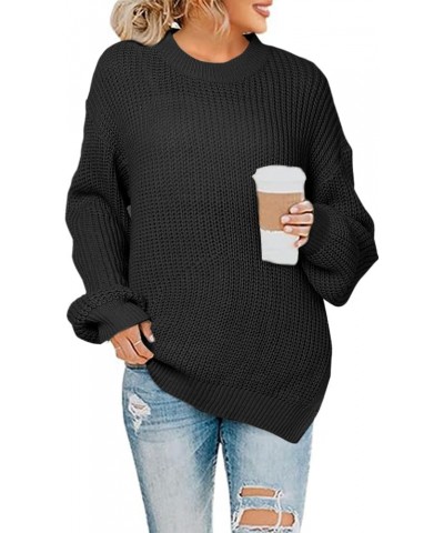 Women's Long Sleeve Oversize Crewneck Sweater - Cozy Loose Fit Long Sleeve Pullover Knit Top Black-k26247 $12.68 Sweaters