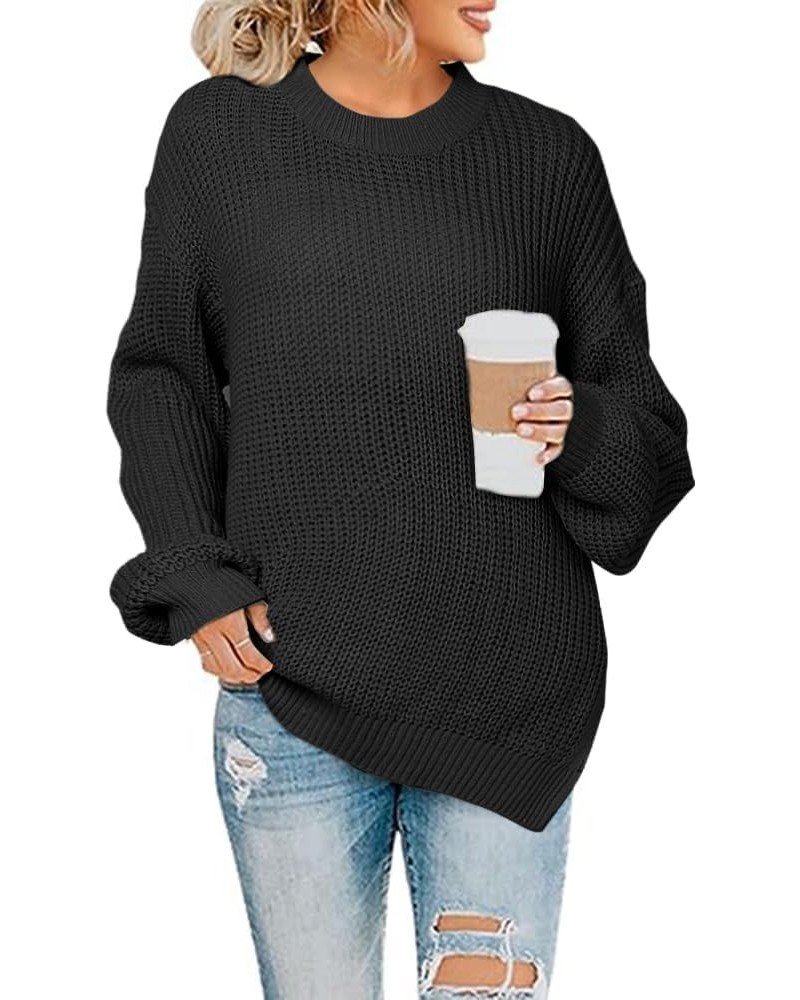 Women's Long Sleeve Oversize Crewneck Sweater - Cozy Loose Fit Long Sleeve Pullover Knit Top Black-k26247 $12.68 Sweaters