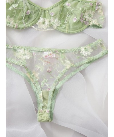 Lingerie for Women Floral Embroidery Underwire Lingerie Sleep & Lounge (Color : Mint Green, Size : Medium) Large Mint Green $...