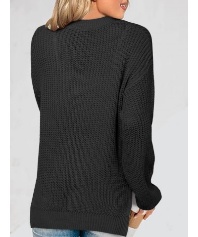 Women's Long Sleeve Oversize Crewneck Sweater - Cozy Loose Fit Long Sleeve Pullover Knit Top Black-k26247 $12.68 Sweaters