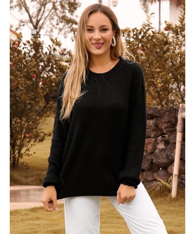 Women's Long Sleeve Oversize Crewneck Sweater - Cozy Loose Fit Long Sleeve Pullover Knit Top Black-k26247 $12.68 Sweaters