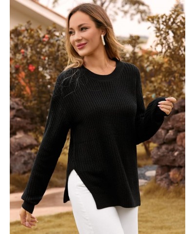 Women's Long Sleeve Oversize Crewneck Sweater - Cozy Loose Fit Long Sleeve Pullover Knit Top Black-k26247 $12.68 Sweaters