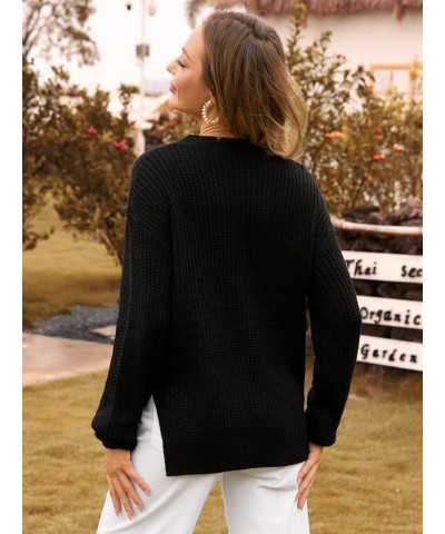 Women's Long Sleeve Oversize Crewneck Sweater - Cozy Loose Fit Long Sleeve Pullover Knit Top Black-k26247 $12.68 Sweaters