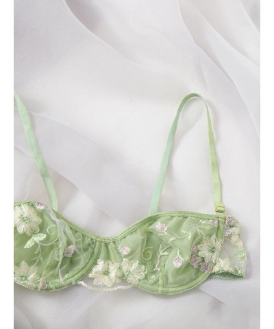 Lingerie for Women Floral Embroidery Underwire Lingerie Sleep & Lounge (Color : Mint Green, Size : Medium) Large Mint Green $...