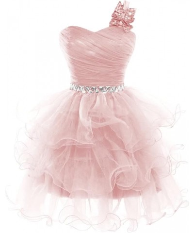 Short Prom Dresses Beaded Puffy One Shoulder Homecoming Pageant Fomal Evening Ball Gowns Light Pink $37.50 Dresses