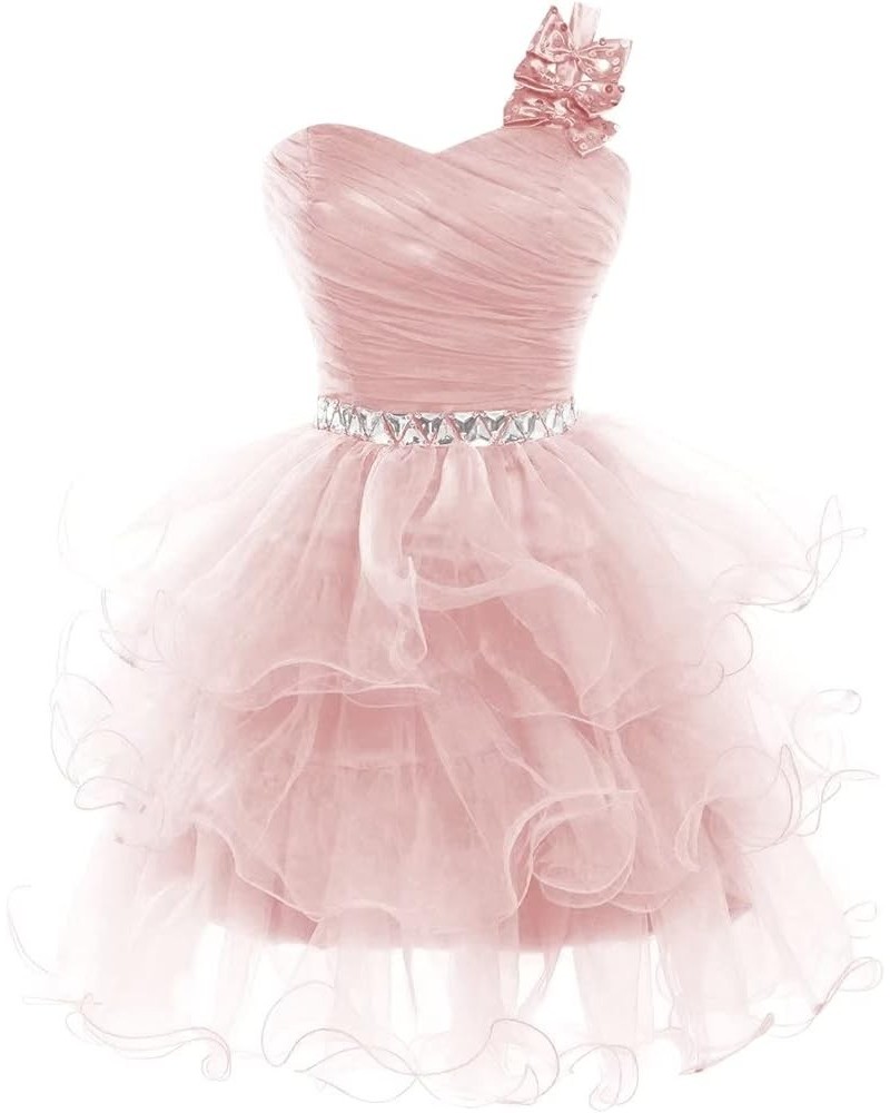 Short Prom Dresses Beaded Puffy One Shoulder Homecoming Pageant Fomal Evening Ball Gowns Light Pink $37.50 Dresses