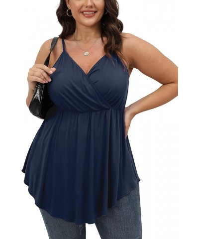 Women Plus Size Summer Casual V-Neck T-Shirts Loose Sleeveless Tops Tunic Blouse Navy Blue $12.50 T-Shirts