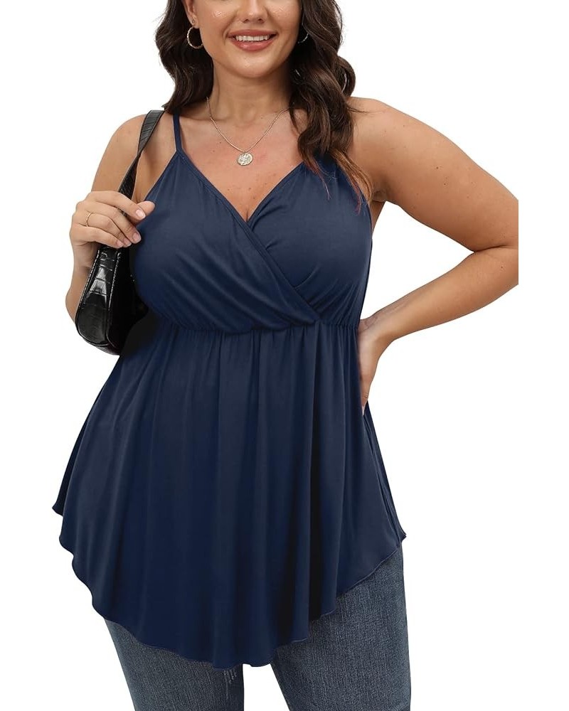 Women Plus Size Summer Casual V-Neck T-Shirts Loose Sleeveless Tops Tunic Blouse Navy Blue $12.50 T-Shirts